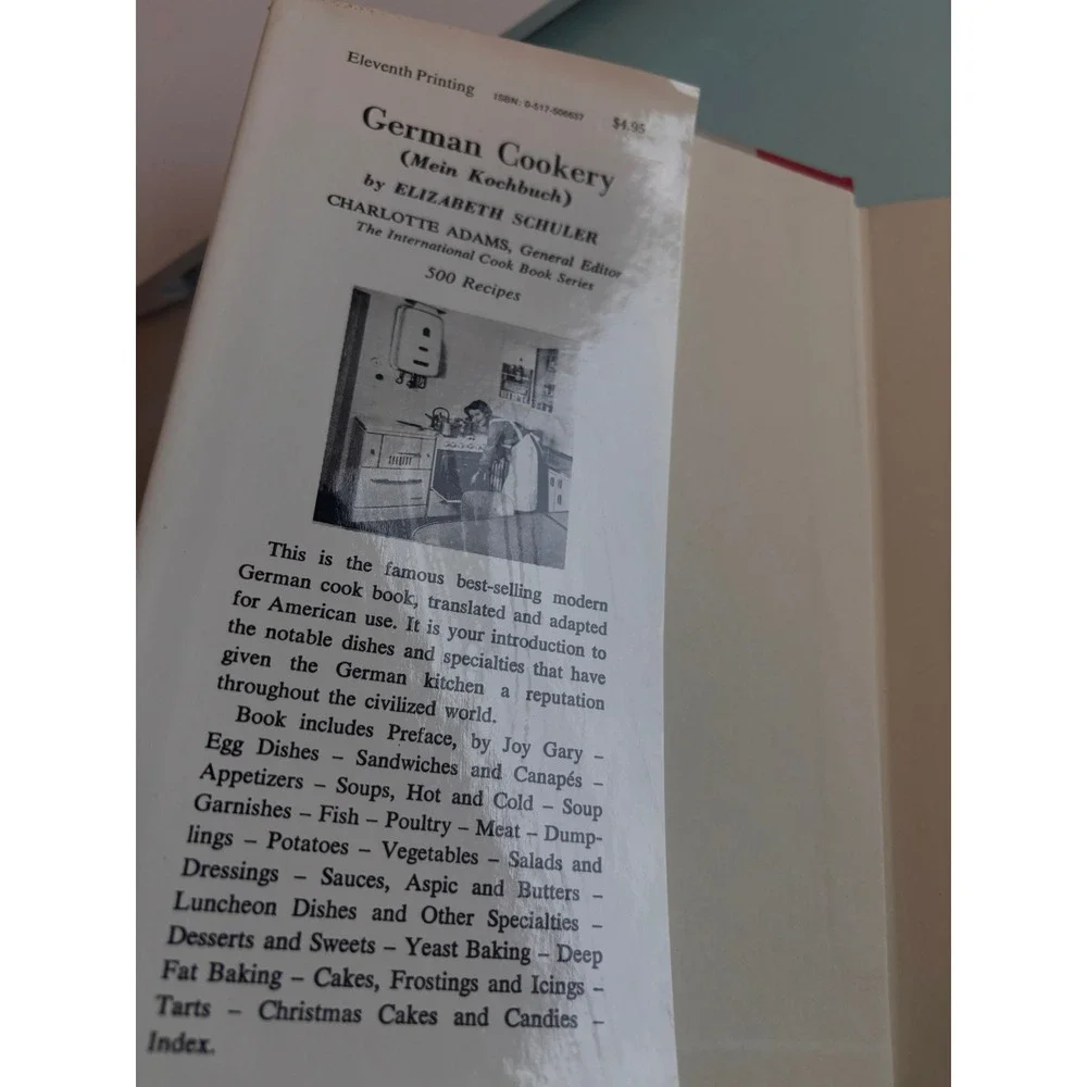 Crown German Cookery Hardcover Book OS White Vintage 1976 Elizabeth Schuler